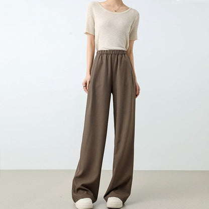 Elastic Waist Straight Leg Mopping Pants - Solid Color