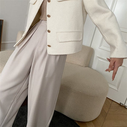 Wide-Leg Floor-Length Suit Trousers in Loose Solid Color