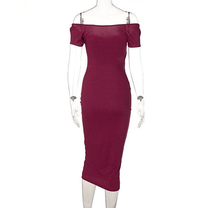 Ribbed Maxi Dress in Solid Color and Slim Fit