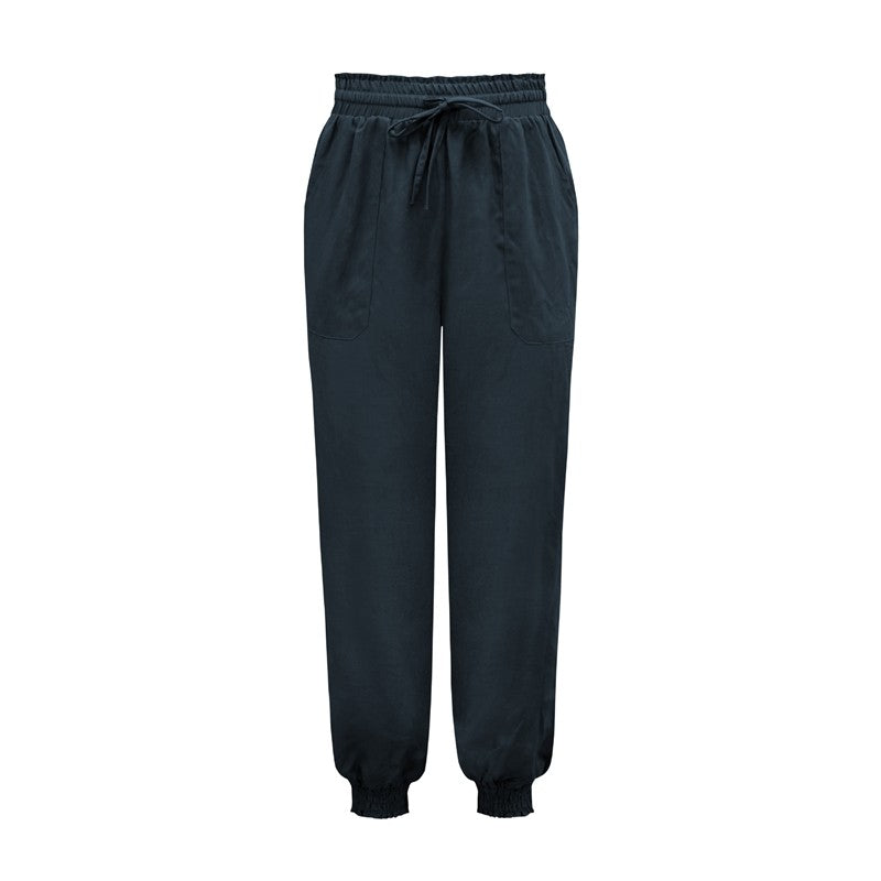 Solid Color Elastic Waist Drawstring Casual Harem Pants