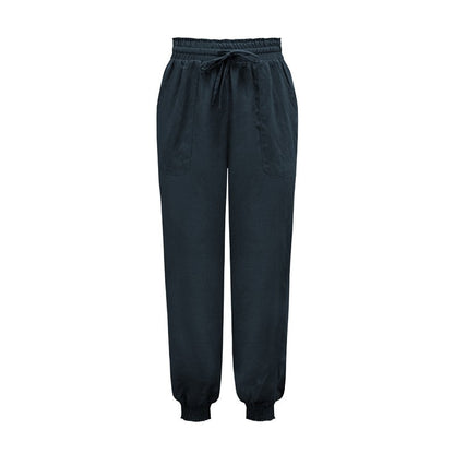 Solid Color Elastic Waist Drawstring Casual Harem Pants