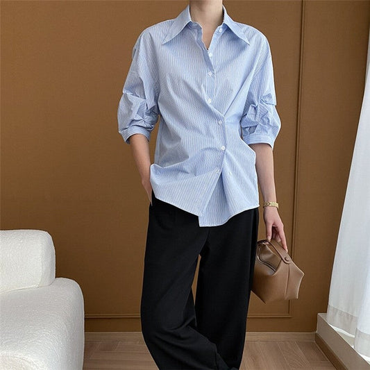 Convertible Striped Button-Down Shirt