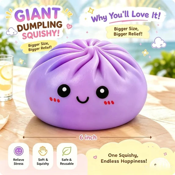 6-Inch Jumbo Mystery Dumpling Squishy – Giant Slow-Rise Foam Stress Ball for Anxiety Relief, Fidget & Decompression | Surprise Color