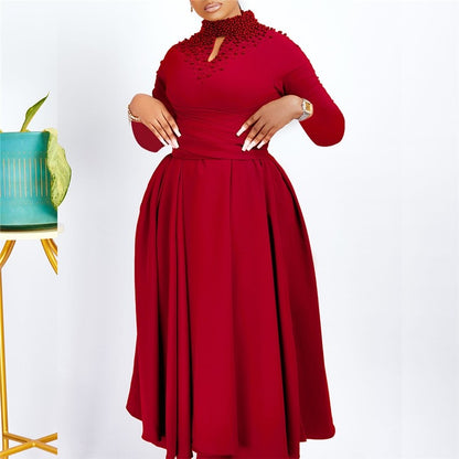 Chic High Neck Beaded Waist Ball Gown Dress for a Flattering Silhouette
