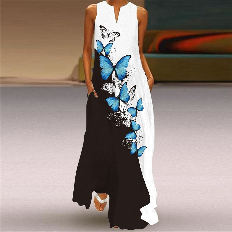 Floral Sleeveless V-Neck Casual Dress