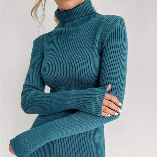 High Neck Pullover Solid Color Sweater