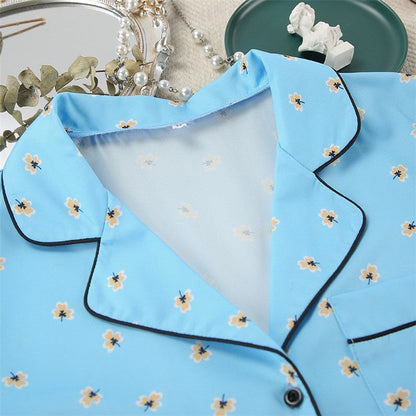 Daisy Print Short Sleeve Pajama Set with Shorts