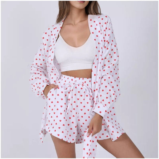 Printed Tie-Waist Shorts Robe Sleepwear