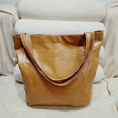 High-Capacity Soft Leather Tote Bag with Multiple Pockets