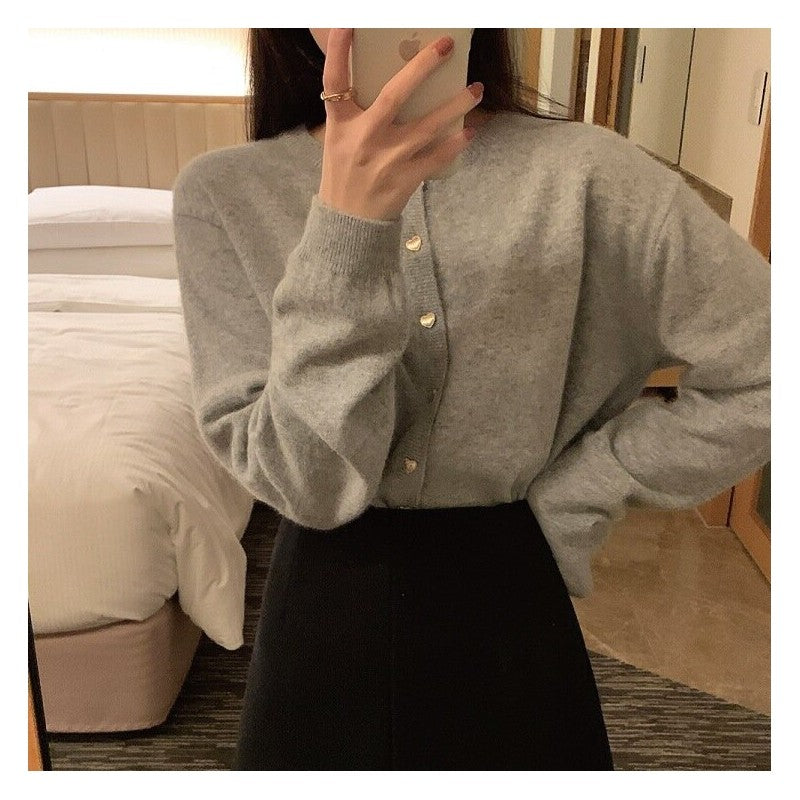 Soft And Cozy Knitted Cardigan With Heart-Shaped Buttons
