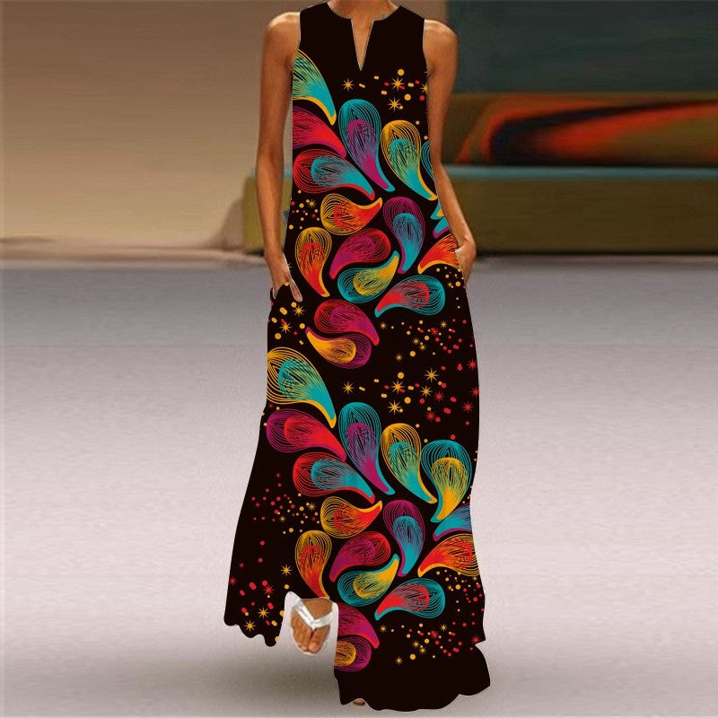 Floral Sleeveless V-Neck Casual Dress