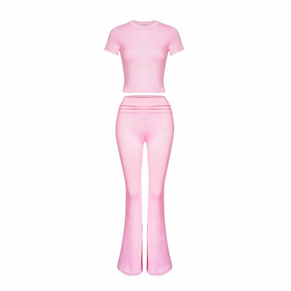 Slim Fit Solid Color Casual Short Sleeve Suit