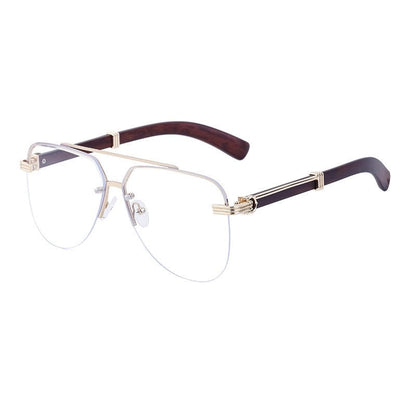 Men's Retro Wood Grain Frog Mirror Legs Sunglasses