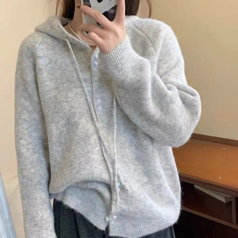 Solid Color Long Sleeve Hooded Drawstring Pullover Sweater