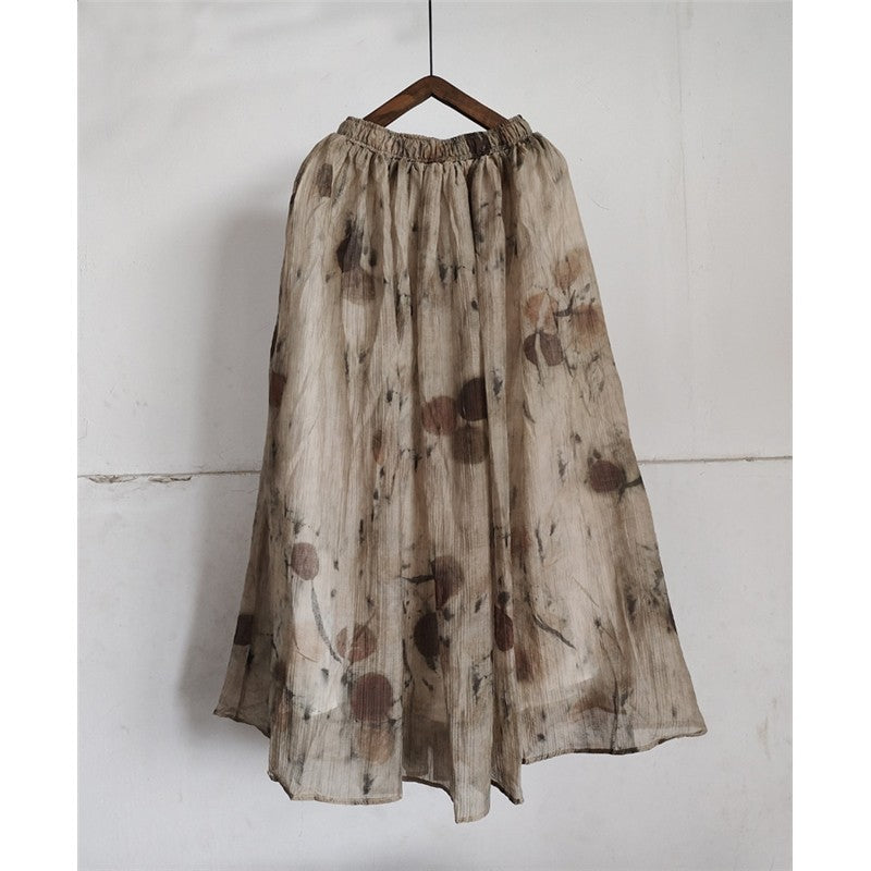 Vintage Tie-Dye Plant Ink Printed Maxi Skirt