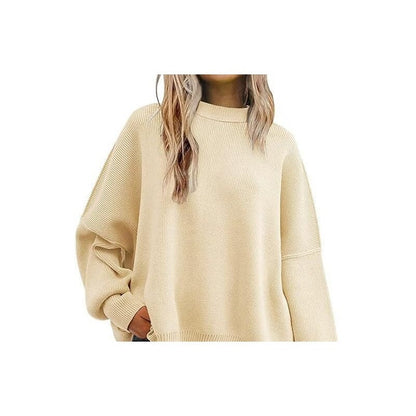Sure! Here is an optimized title for your clothing product in English:

"Cozy Round Neck Batwing Sleeve Knit Swe