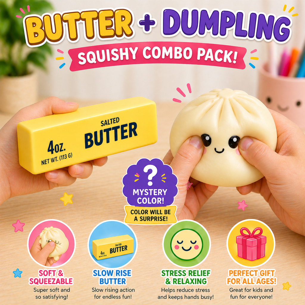 Butter Squishy + Squishy Dumpling Combo Pack – 2PC Stress Relief Fidget Toy Set