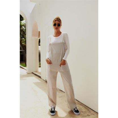 Casual Loose Solid Color Sleeveless Pockets Jumpsuits