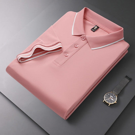 Solid Color Collared Printed Polo Shirt