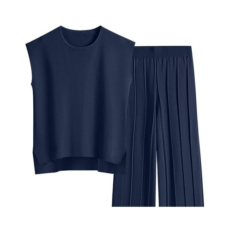 Knitted Sleeveless Vest with Matching Wide Leg Pants Set