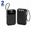 2 Pack 5000mAh Portable Power Bank Built-in Cables LED Display Flashlight Black