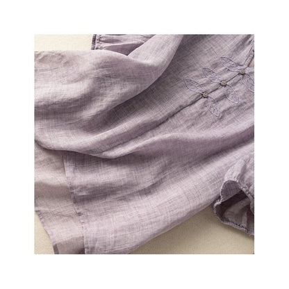 Relaxed Fit Linen Cotton Artistic Embroidered T-Shirt