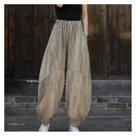 Solid Color Casual Handmade Tie-Dye Lantern Pants