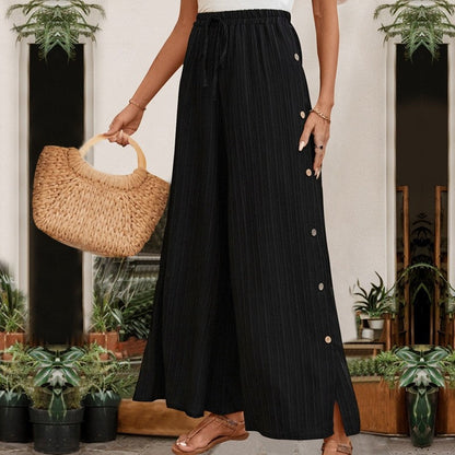 Textured Black High-Waisted Wide Leg Pants