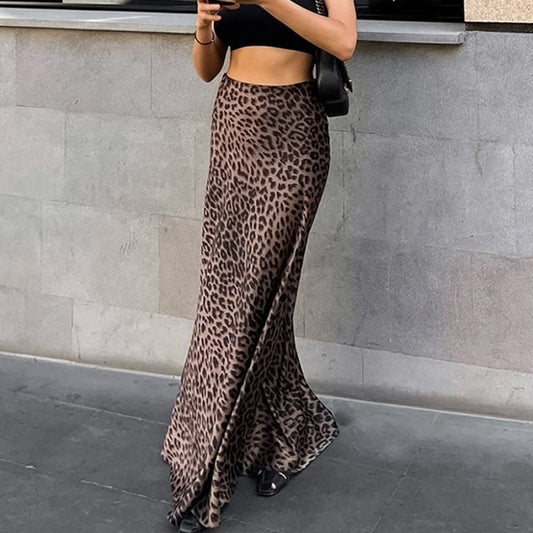 Leopard Print Bodycon Mermaid Maxi Skirt