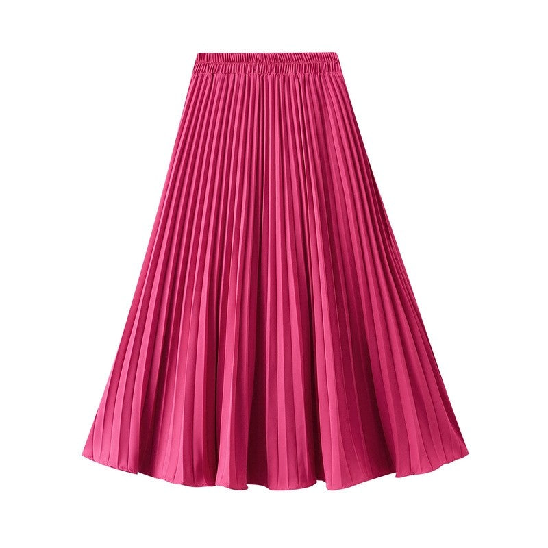 Solid Color Elastic Waist A-Line Pleated Skirts