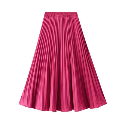 Solid Color Elastic Waist A-Line Pleated Skirts