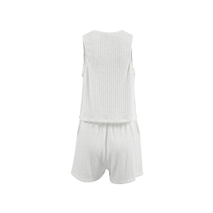 Monochrome Sleeveless Cardigan with Shorts - Pajama Set