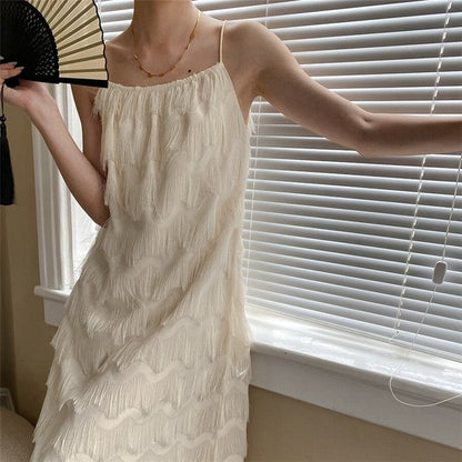 Tassel Feather Strap Dress with Flattering Silhouette