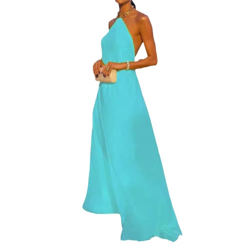 Halter Neck Swing Backless Dress in Solid Color