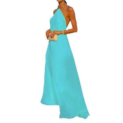 Halter Neck Swing Backless Dress in Solid Color