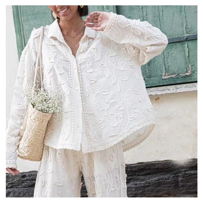 Fashionable White Silk Jacquard Co-ord Set