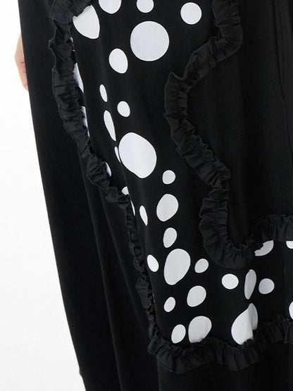 Loose Short Sleeves Polka-Dot Split-Joint Round-Neck Midi Dresses