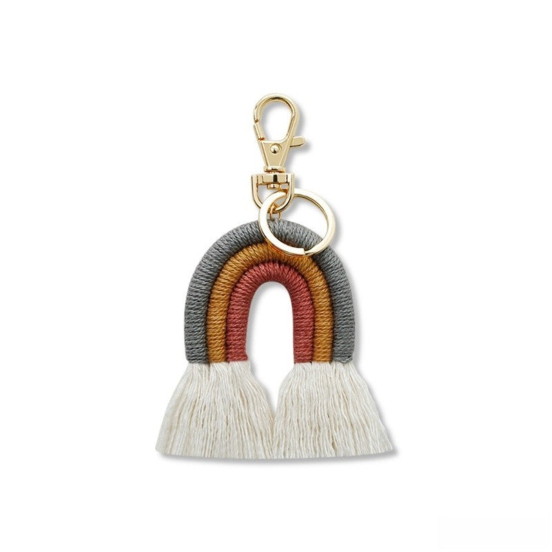 Handcrafted Rainbow Tassel Necklace with U-Shaped Pendant