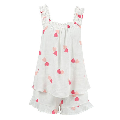 Floral Printed Sleeveless Crop Top Pajama Set