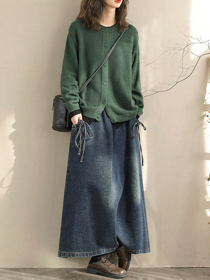 A-Line Loose Elasticity Pockets Tied Skirts Bottoms