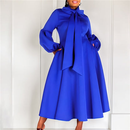 Bubble Sleeve Tie-Waist Maxi Evening Dress