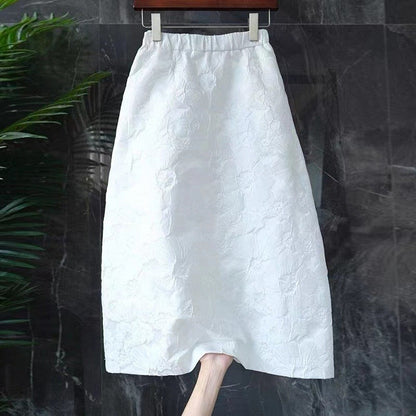 Solid Color Elastic Waist A-Line Jacquard Skirt