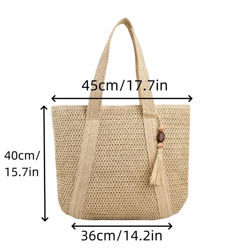 Chic Straw Woven Tote Bag with Stylish Tassel