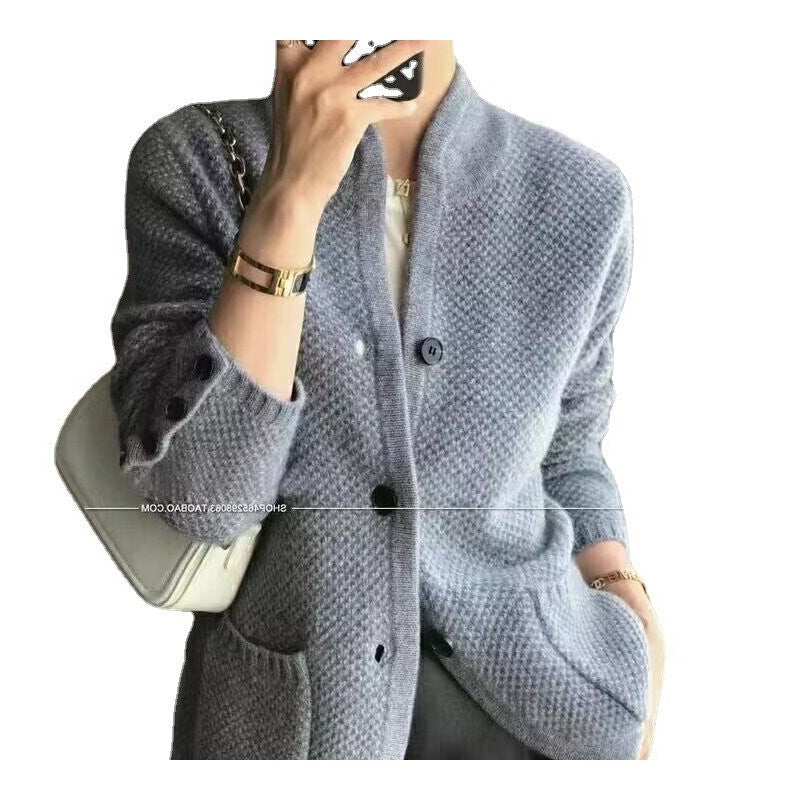 Fashion Solid Color Thickened Cardigan Knitted Coat