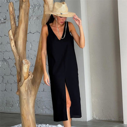 Long-Sleeve Cotton Linen Split Comfortable Pajama Set for Women