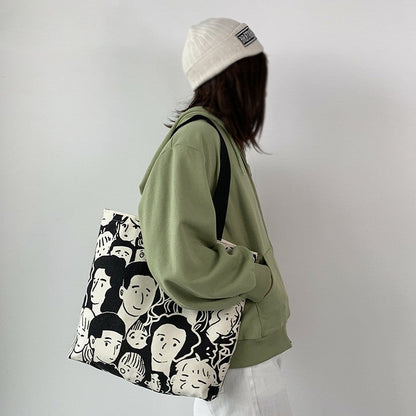 Literary Canvas Bag with Large Capacity and Single Shoulder Design