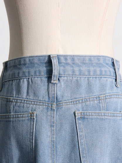 High Waisted Loose Buckle Split-Back Split-Joint Streamer Zipper Skirts