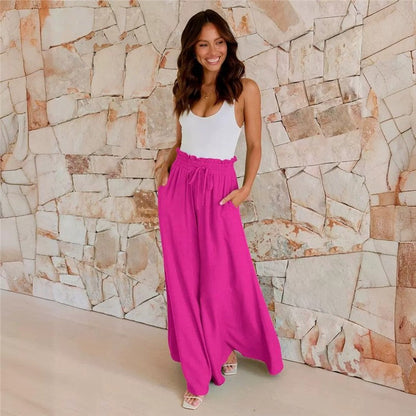 Relaxed Fit Solid Color Wide-Leg Trousers