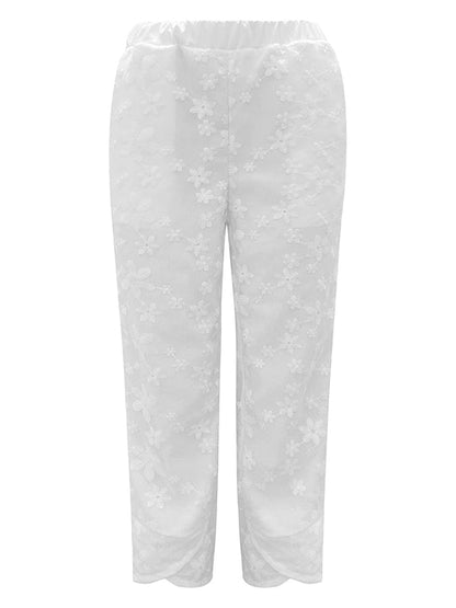 Loose Ninth Pants Elasticity Embroidered Pockets Solid Color Pants Trousers