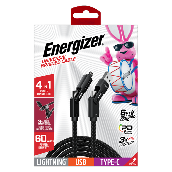 6.5ft 4-in-1 (Lightning, Type-C, Micro & USB) Zinc Alloy Braided Cable